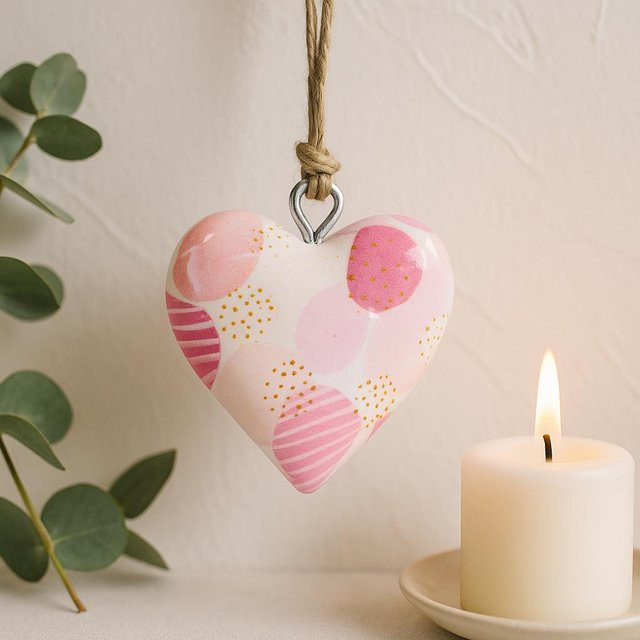 SHAMTAM Holzherz-Ornament Rosa in Herzform zum Aufhängen - Bild 1