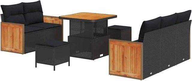 vidaXL Gartensofa-Set Schwarz mit 8 Kissen und Stauraumfunktion aus Poly-Rattan und pulverbeschichtetem Stahl - Bild 1