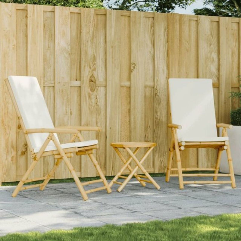 3-tlg. Bistro-Set aus Bambus mit cremeweißen Polsterkissen von vidaxl in Beige und Weiß - Bild 1