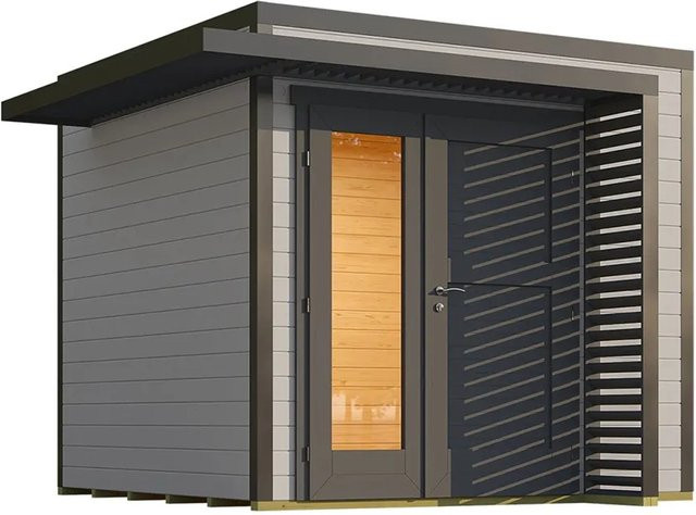 Weka Gartenhaus Amberley aus Holz in Grau-Anthrazit mit Flachdach, integriertem Fenster und schwebendem Lamellenvordach, B/T: 250 x 250 cm - Bild 1