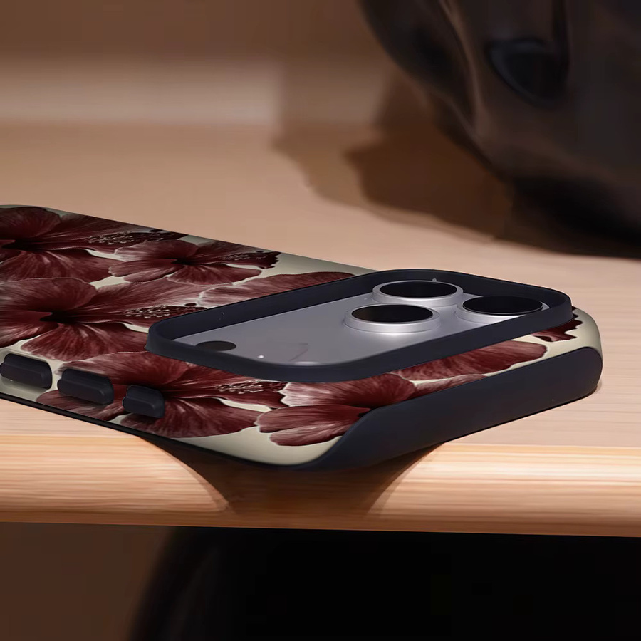 Robuste doppelschichtige Magnet-Handyhülle mit Blumenmuster für iPhone 17 16 15 14 13 Pro Max Plus in Rot von Potdemiel - Bild 4