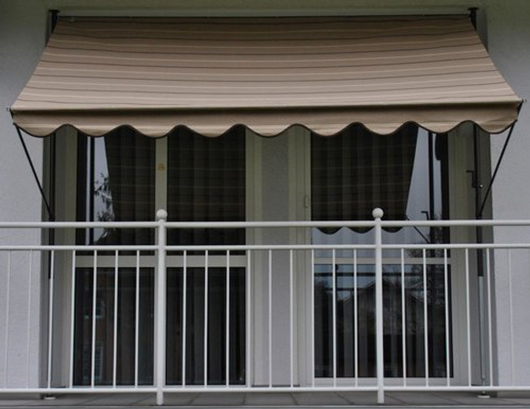 ANGERER Klemmmarkise aus Polyacryl in Beige mit braunem Nadelstreifen, Breite: 350 cm - Bild 4