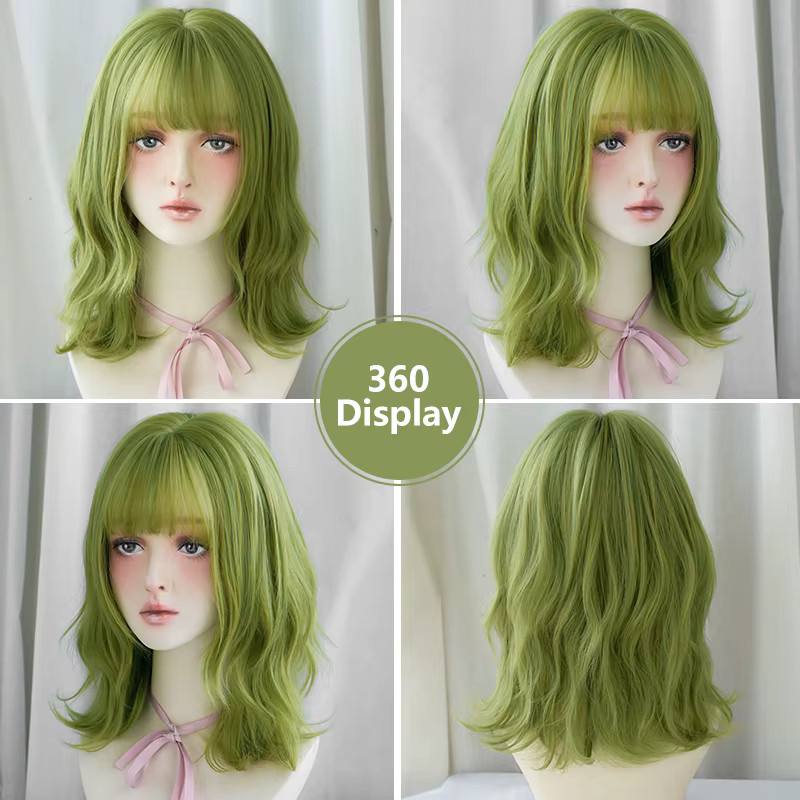 7JHH WIGS Perücke, kurz gewellt, grün, Damen, mit Vorhang-Pony - Bild 3
