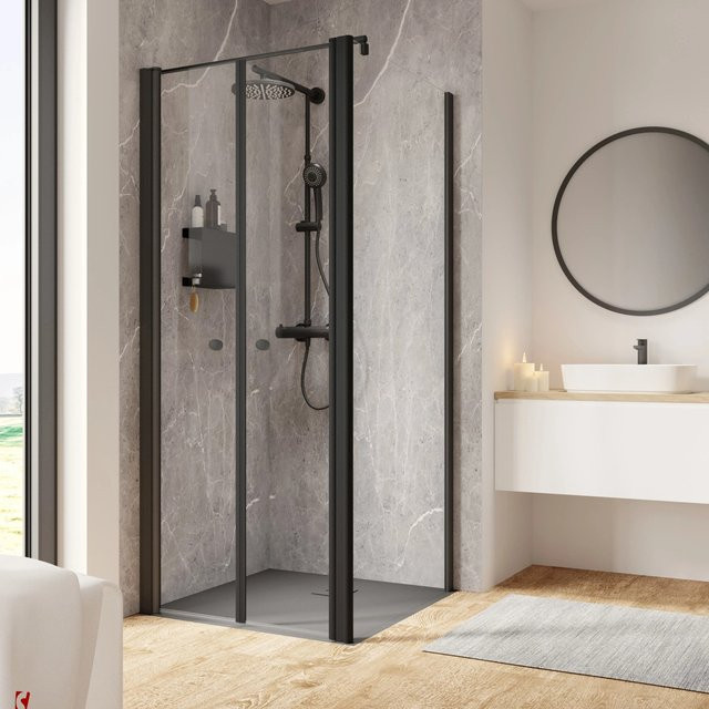 Schulte Garant 2.0 Duschkabine Eckeinstieg mit Pendeltür und Seitenwand in Schwarz, B/T/H: 90 x 200 x 90 cm - Bild 1