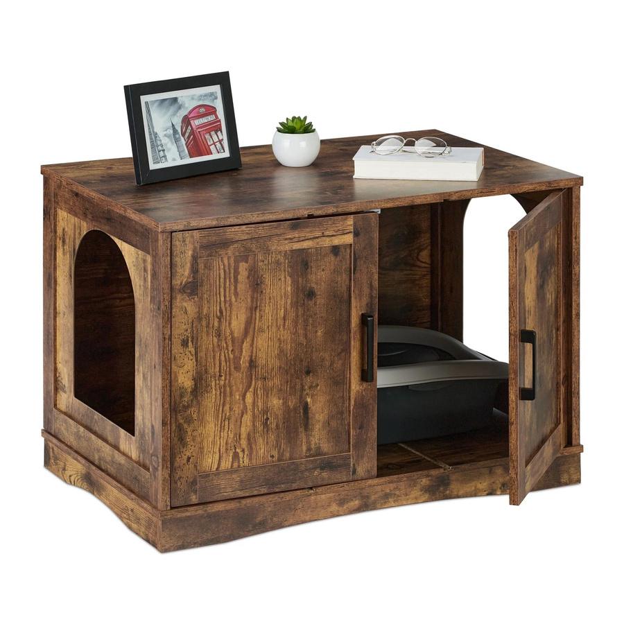 Relaxdays Katzenschrank in Braun mit Trennwand aus Spanplatte und MDF im Industrial-Stil, B/T/H: 50 x 50 x 75,5 cm - Bild 2