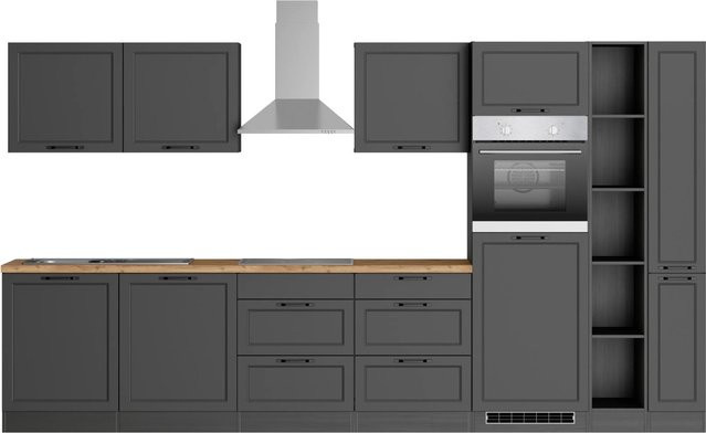 Held Küchen Küchenzeile Kempten in Landhaus Optik, Grau/Graphit, Breite: 360 cm, Tiefe: 60 cm, Höhe: 200 cm - Bild 1