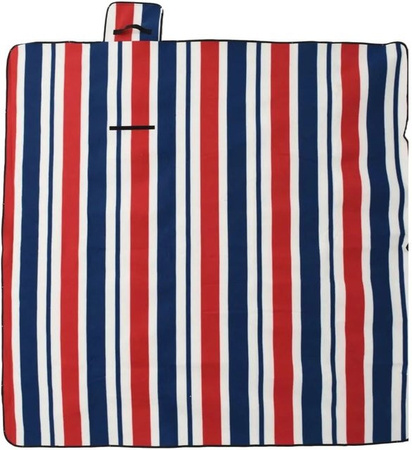 vidaXL Picknickdecke faltbar mit Tragetasche, rot und blau gestreift, Samt und Aluminiumbeschichtung, B/B: 200 x 200 cm