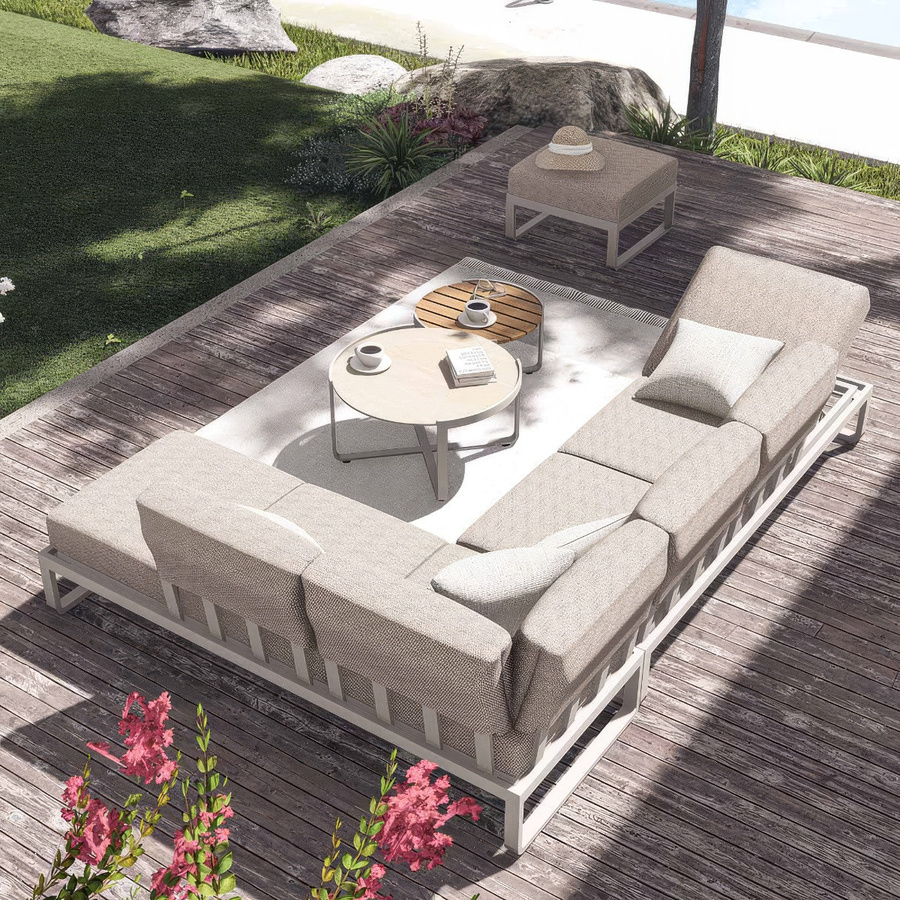 Zebra Fly Loungeset 5-teilig in Beige mit 2 3-Sitzer Sofas, Tischset und Hocker aus pulverbeschichtetem Aluminium - Bild 3