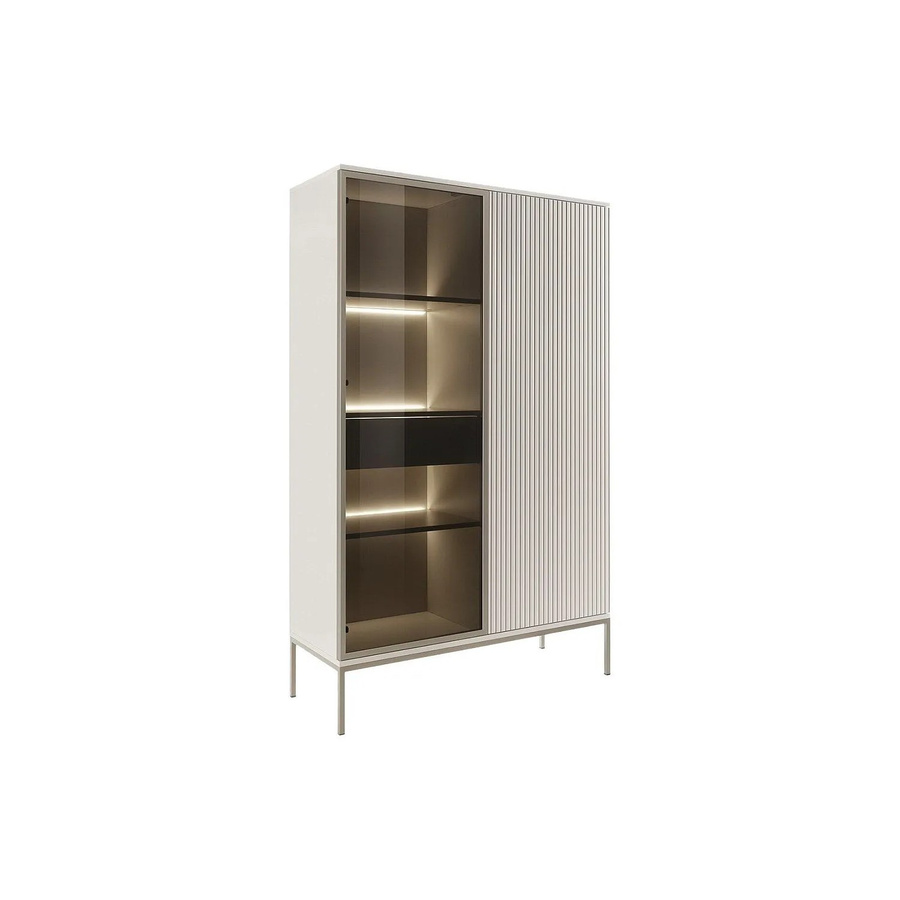 Vitrinenschrank Ovila von Vente-unique in Beige und Schwarz mit Glastüren, LED-Beleuchtung und Schubladen, Breite: 103,5 cm - Bild 2