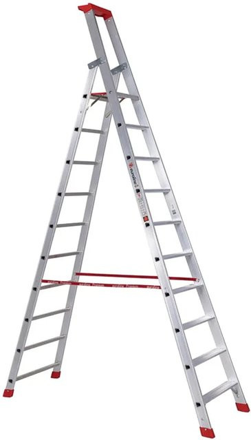 Euroline Premium Stufenstehleiter aus Aluminium mit Sicherheitsbrücke und Tragelement, 10 Stufen, Silber - Bild 1