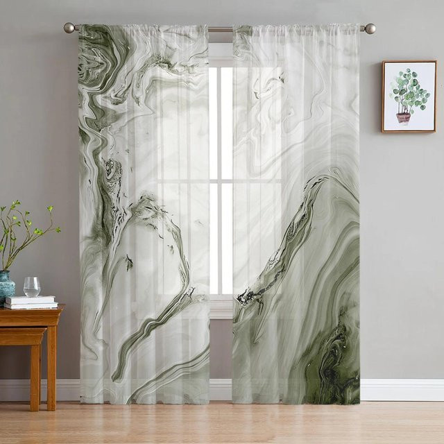 Yiran Furniture Transparentes Voile-Vorhang in Salbeigrün, Marmoriertes Organza-Dekorationsvorhang mit Rod Pocket, Breite: 135 cm, Höhe: 274 cm - Bild 1