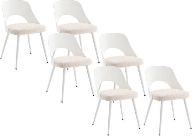 Vente-unique Stuhl Irelina in Beige und Weiß mit strukturiertem Stoff und Metallgestell, Breite: 49,5 cm, Tiefe: 54,5 cm, Höhe: 78,5 cm - Bild 1