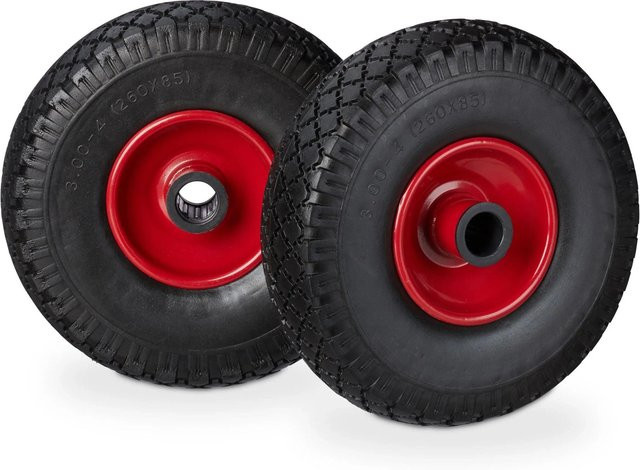 Relaxdays Sackkarrenrad 2er Set aus Vollgummi in Schwarz und Rot, pannensicher, Durchmesser: 26 cm, Breite: 8,5 cm - Bild 1