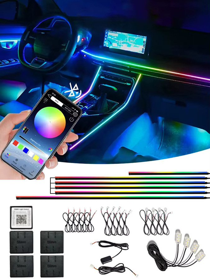 WUMFIRE RGB LED Ambientebeleuchtung für Tesla Modell Y, 3, S, X und Cybertruck mit App-Steuerung und Symphonie-Effekt in Multicolour - Bild 4
