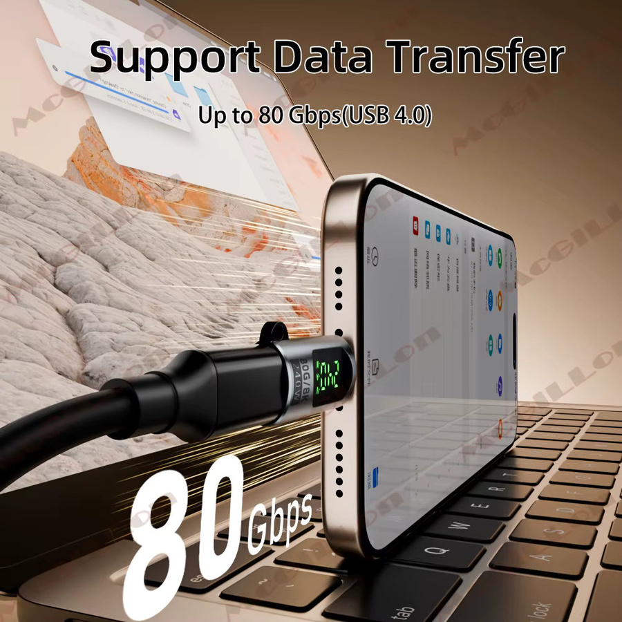 USB 4.0 Typ-C-Adapter mit Digitalanzeige in Schwarz, PD240W, 80 Gbit/s und 8K@60 Hz, USB-C-Stecker auf Buchse-Adapter für MacBook, iPhone, Samsung und Xiaomi - Bild 4