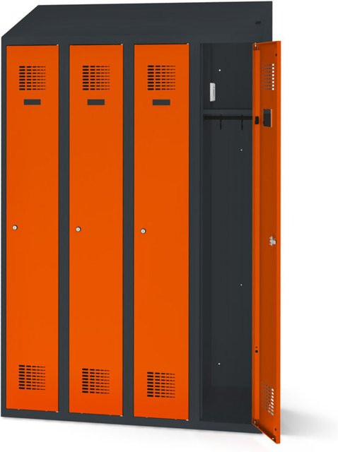 rotstahl Kleiderspind mit 4 Türen in Orange und anthrazitgrauem Korpus, B: 120 cm, H: 200 cm - Bild 1