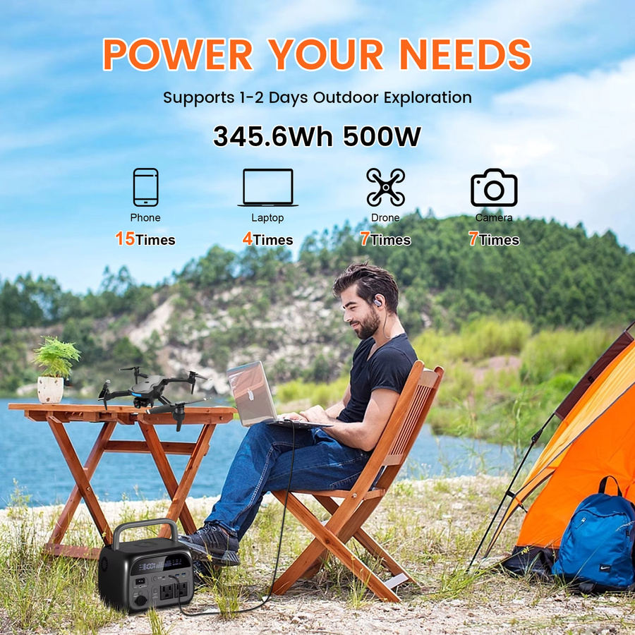 CTOLITY Camping-Kraftwerk 5000 W, tragbarer LiFePo4-Solargenerator mit 230 Wh und 345,6 Wh, 220 V AC, reine Sinuswelle, Schwarz - Bild 2