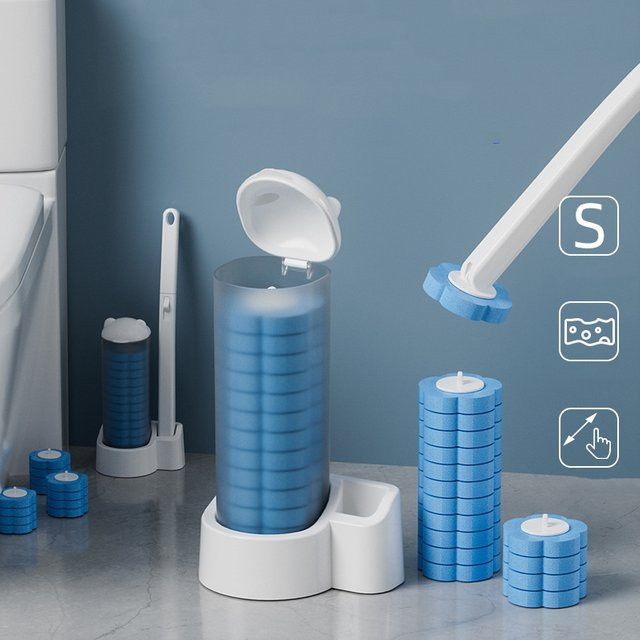 BRUSHZAZA Einweg-Toilettenbürste mit Reinigungsflüssigkeit in Weiß für das Badezimmer - Bild 1