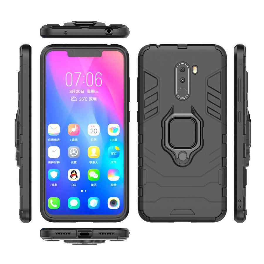 Stoßfeste Schutzhülle für Xiaomi Pocophone F1 mit Magnetring und Halterung in Schwarz oder Transparent - Bild 5