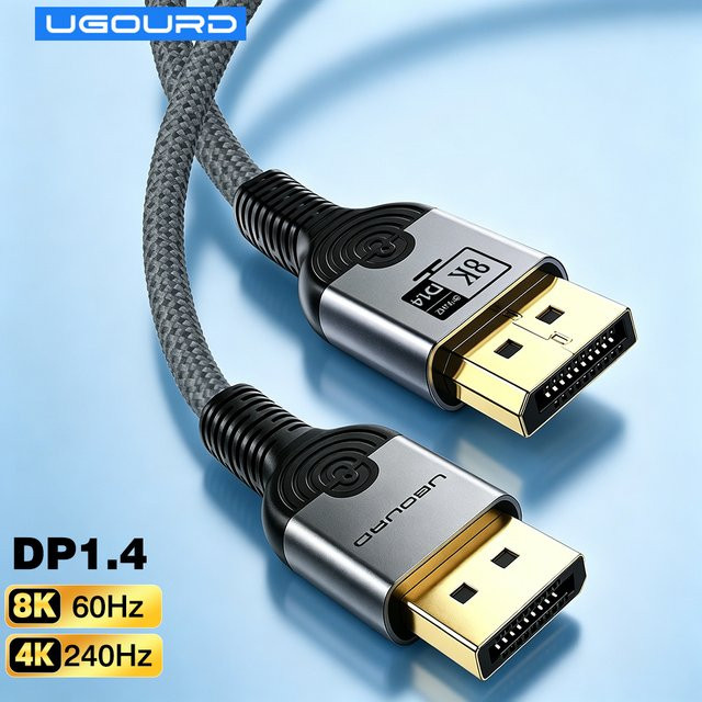 UGOURD DisplayPort 1.4 Kabel in Grau für Gaming-Monitore, Laptops und TVs mit 8K@60Hz, 4K@240Hz und 32,4Gbps sowie HDR und geflochtenem Design - Bild 1