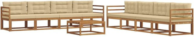 vidaXL Outdoor-Sofagarnitur 9-tlg. in L-Form aus Akazienholz mit Kissen, Natur und Beige - Bild 1