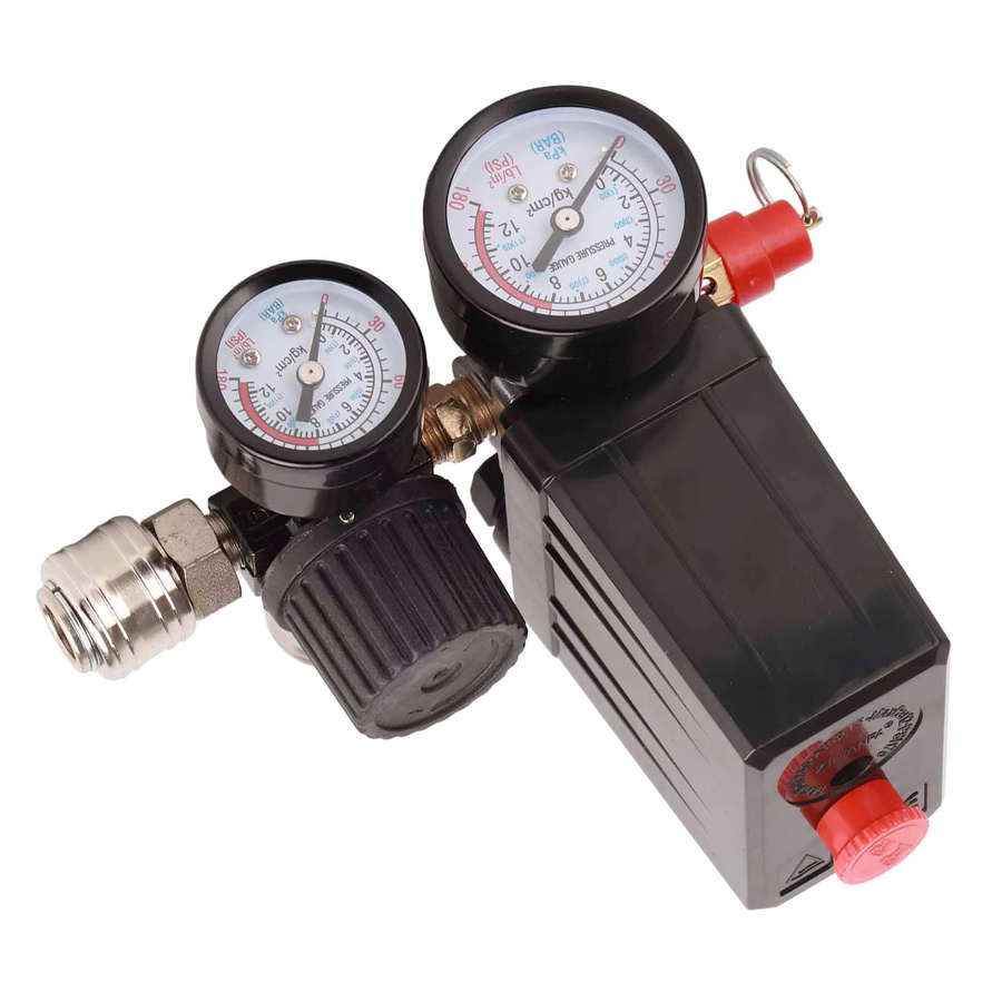 Aramox Luftkompressor Druckregelventil mit 4-Loch-Regler und 1/4 Zoll Anschluss, Schwarz, 90-120 psi - Bild 2