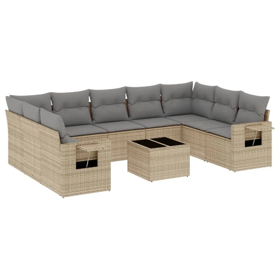 vidaXL 10-tlg. Garten-Sofagarnitur aus Poly-Rattan in Beige-Grau mit Kissen und L-Form - Bild 2