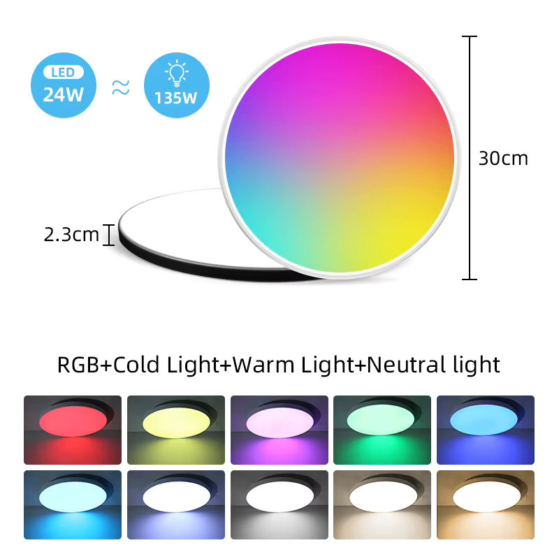 CHENBEN Moderne RGB LED Deckenleuchte in Weiß, Dimmbar mit Fernbedienung, Runde Smart Deckenlampe für Wohnzimmer und Küche - Bild 4