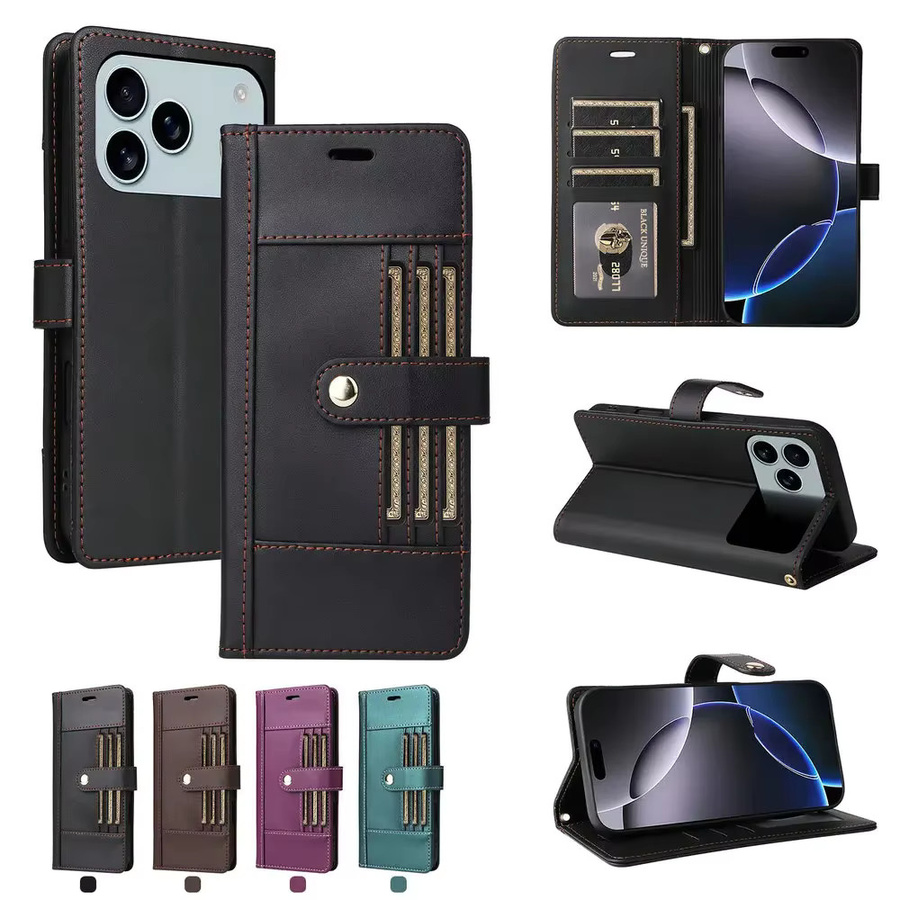 Luxus Leder Brieftasche und stoßfeste Schutzhülle für Apple iPhone 17 Pro Max, 17 Pro, 16, 15, 14, 13, 12, 11 in Schwarz und Lila - Bild 2