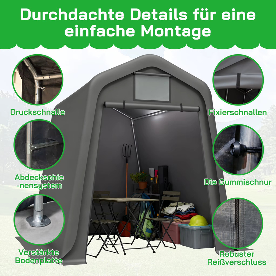 Jugacool Fahrrad-Aufbewahrungszelt in Grau, winddichtes und wasserdichtes PE-Material mit Jalousien, B/T/H: 245 x 183 x 217 cm - Bild 5