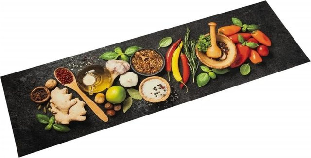 vidaXL Küchenteppich mit Gewürzdruck aus Samt, waschbar und rutschfest, Multicolor, B: 45 cm, L: 150 cm - Bild 1