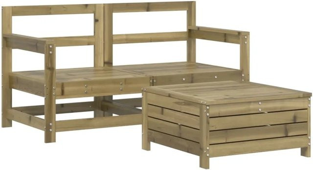 vidaXL 3-teilige Garten-Sofagarnitur aus imprägniertem Kiefernholz in Braun mit L-Form, 2 Ecksofas und 1 Fußhocker im rustikalen Latten-Design - Bild 1