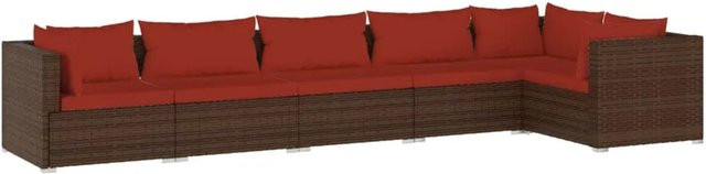 vidaXL 6-tlg. Garten-Lounge-Set in L-Form aus Poly Rattan und Metall in Braun mit roten Auflagen - Bild 1
