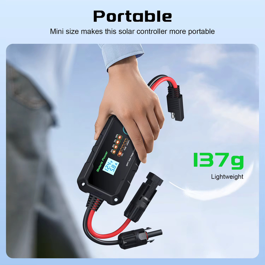 BateriaPower MPPT Solarladeregler 10A 12V in Schwarz für Sealed, Flooded, Gel und AGM Batterien - Bild 4