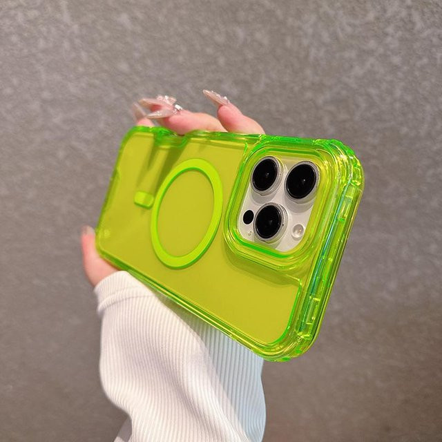 ANAISUFEI 3-in-1 Stoßfeste Hülle mit Bumper für iPhone 16 15 14 13 12 Pro Max, Neongelb und Transparent, Magnetisches kabelloses Laden, Klare Rüstungsabdeckung - Bild 1