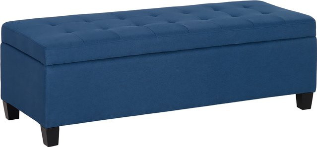 HOMCOM Polsterbank mit Stauraum in Blau, gepolsterte Truhenbank mit Knopfheftung aus Stoff, B/T/H: 125 x 49 x 41,5 cm - Bild 1