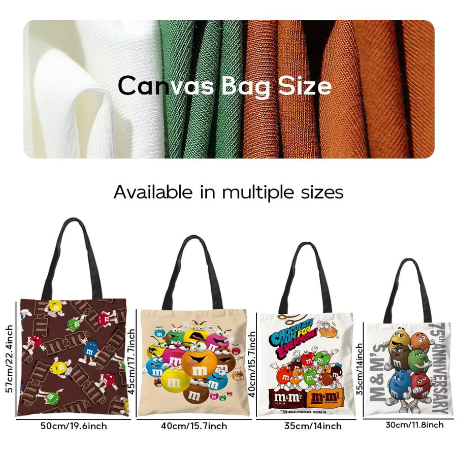 M Candy Cartoon Chocolate M Leinen-Shopper wiederverwendbare Einkaufstasche in Schwarz und Multicolour - Bild 2