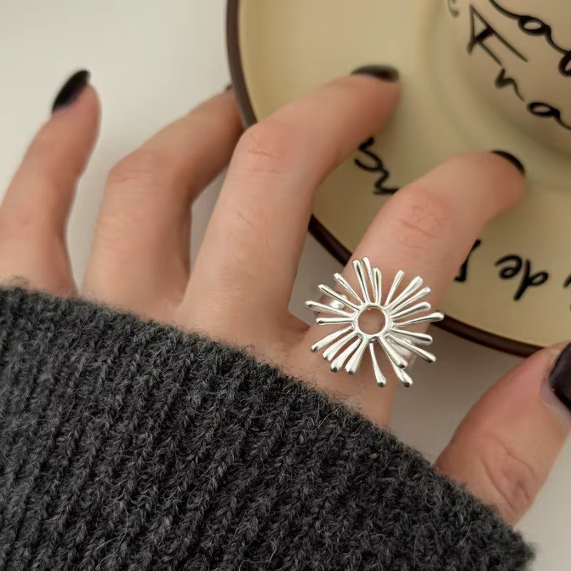 XIYANIKE Fingerringe, Blumen-Hohl-Feuerwerk, Silber, Damen - Bild 4
