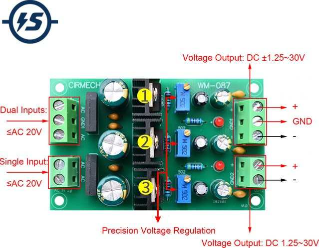Einstellbares Step-Down Buck-Spannungswandler Modul LM317 LM337 Spannungsstabilisator Power Board in Grün - Bild 1