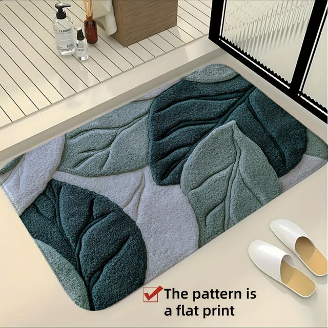 VIKAMA Badezimmer-Bodenmatte im nordischen Stil mit grünen Blättern, schnell trocknende und rutschfeste saugfähige Fußmatte - Bild 1