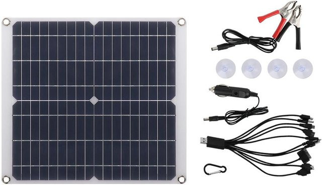 Tragbares Solarladegerät von KONNWEI mit Dual-USB-Anschluss und Klemmen für Camping und Outdoor in Grau - Bild 1