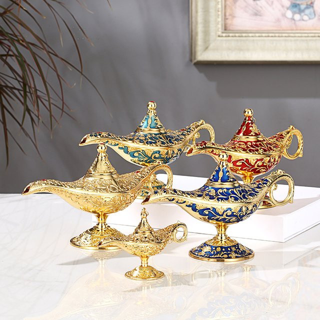 Aladdin Wohnkultur Weihrauch Brenner im Vintage-Stil als Genie Lampe in Gold - Bild 1