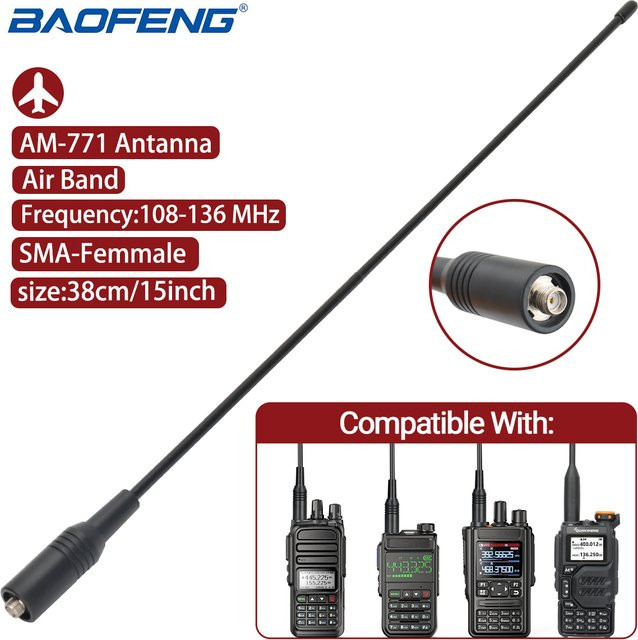 AM-771 Air Band Antenne 108-136 MHz mit SMA-Buchse für Quansheng UVK5 UVK6 UV5R Plus und Baofeng UVK5M, Schwarz - Bild 1