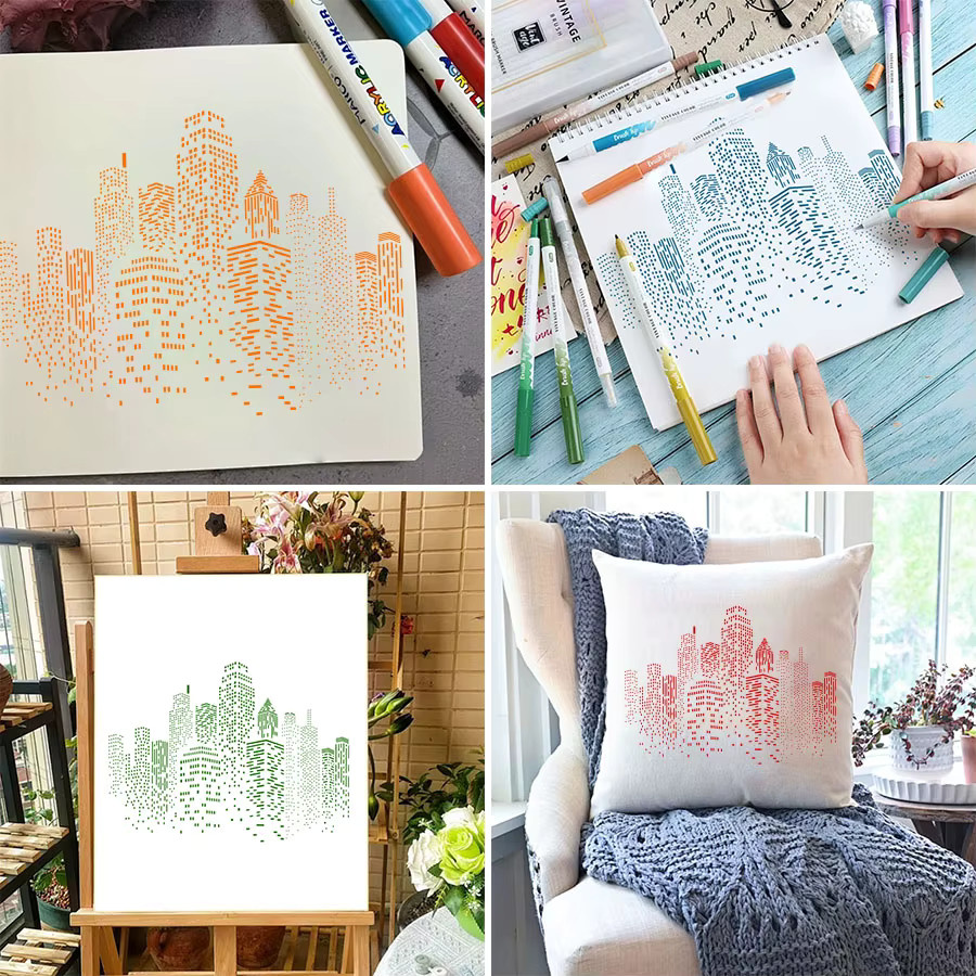 Malvorlage Stadtgebäude-Skelett für Erwachsene, DIY-Handbuch für Doodle-Topiary-Formen, Weiß, 30,48 x 30,48 cm - Bild 2