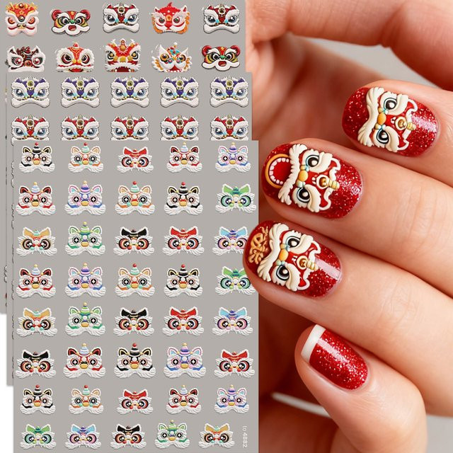 Nagelkunstaufkleber mit Löwenprägung, 5D-Finish, Rot, Glänzend - Bild 1