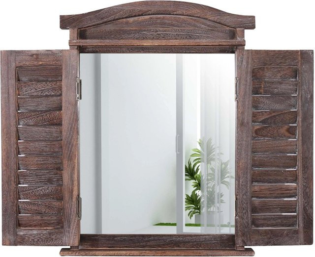 MCW Wandspiegel Spiegelfenster mit Fensterläden aus Paulowniaholz in Braun im Shabby-Stil, B/H/T: 53 x 42 x 5 cm - Bild 1