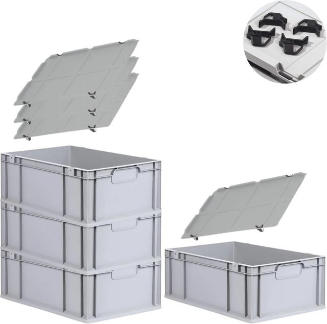 PROREGAL Spar Set 4x Eurobox Nextgen Economy mit Auflagedeckeln und Schiebeschnappverschlüssen, Schwarz, H x B x T: 22 x 40 x 60 cm - Bild 1