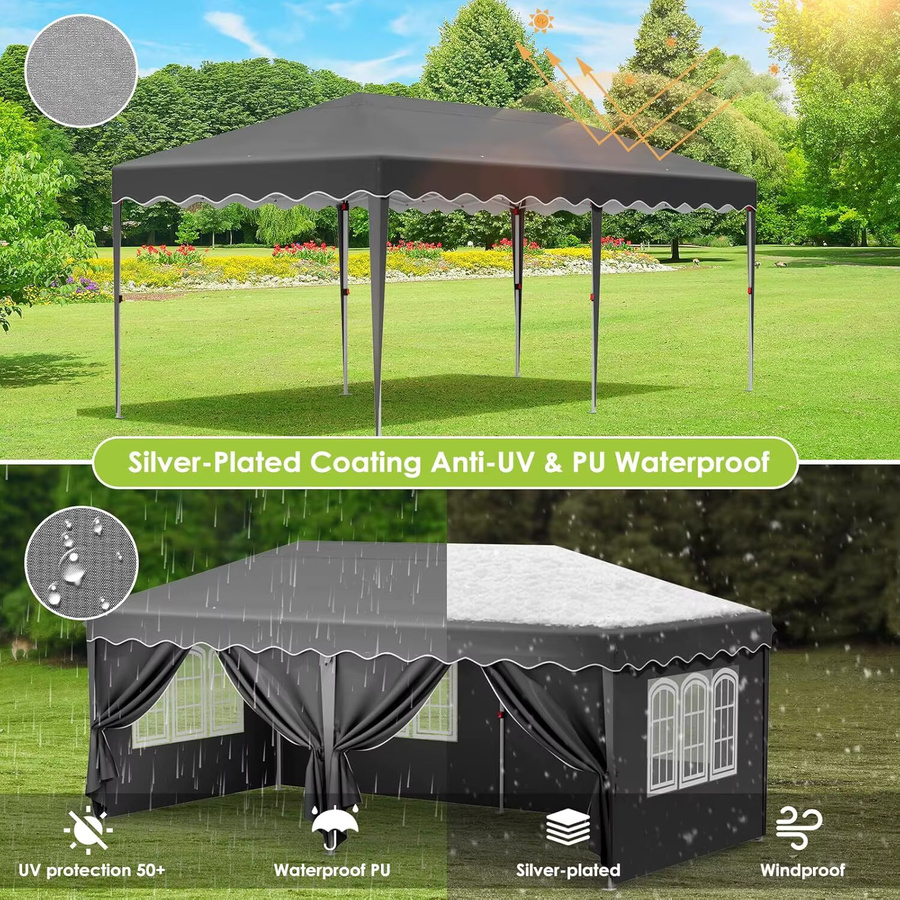 Homfa Pop-up-Zelt Pavillon in Schwarz mit 6 Seitenwänden, wasserdicht und UV 50+, B/T/H: 600 x 300 x 300 cm - Bild 4