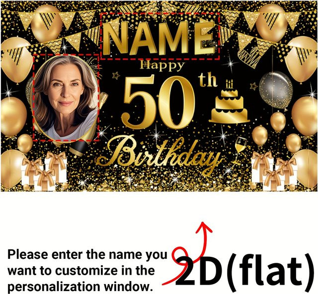 VIKAMA Maßgeschneiderter Wandteppich zum 50. Geburtstag in Rosa mit individuellem Namen als Fotohintergrund und Wanddekoration - Bild 1