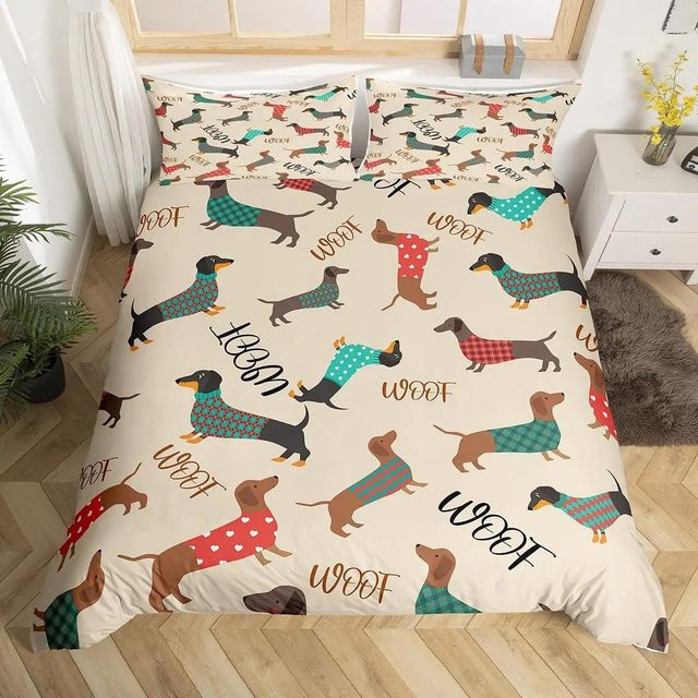 Bettwäscheset Your Warm Home mit Cartoon-Dackel in Rosa, 3-teiliges Polyester-Bettwäsche-Set mit Bettbezug und Kissenbezügen, B/H: 200 x 200 cm, Kissenbezüge: 50 x 70 cm - Bild 1
